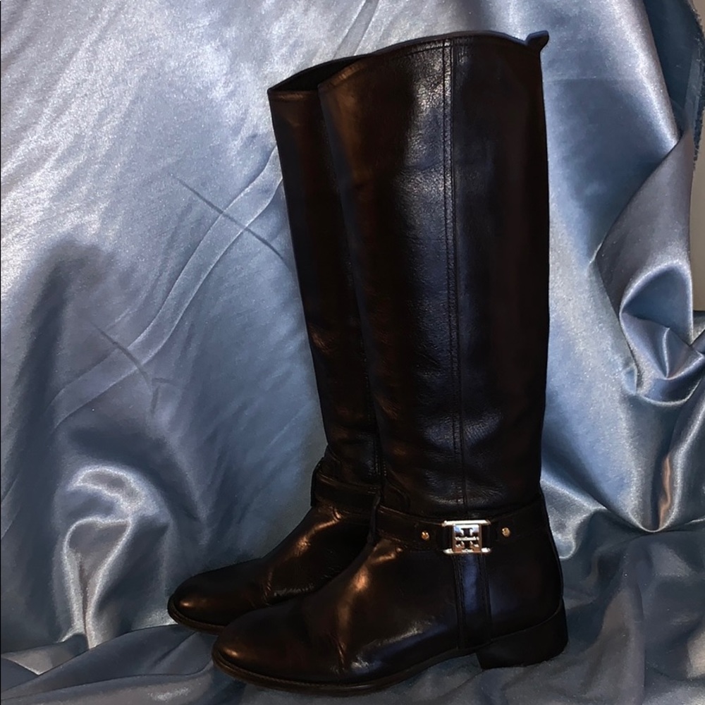 TORY BURCH Black Knee High Leather Boots 8 M